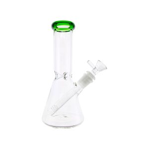 8 Inch Clear Beaker Bong With Green Color Lip