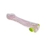 Glass Chillum Pipe - Pink Spiral With Green Dots