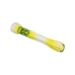 Glass Chillum Pipe - Yellow Silver Fuming With Green Wrap