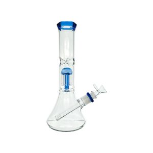 Clear Beaker Bong With Blue Tree Perc And Mouthpiece
