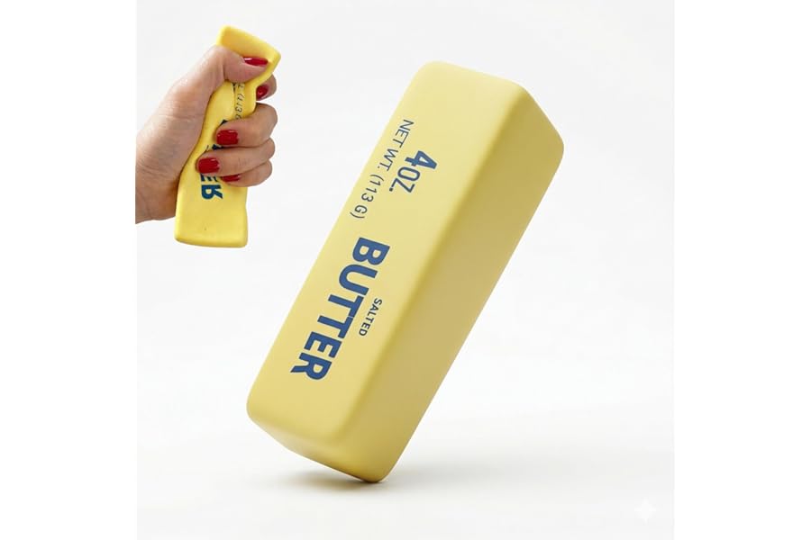 Slow Rising Butter Squishy, Realistic Butter Stick Stress Relief Ball for Adults and Teens, Cute Sensory Fidget Gadget, Soft Anxiety Relief with Wet Rebound, Squeeze & Squish Stress Reliever (Yellow)