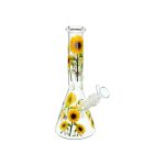 Glass Water Pipe With Spring Time Sun Flowers 10 Inch