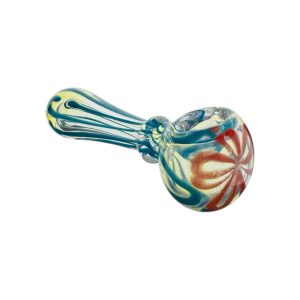 Basic Blue Line Work Glass Hand Pipe With Red Flower