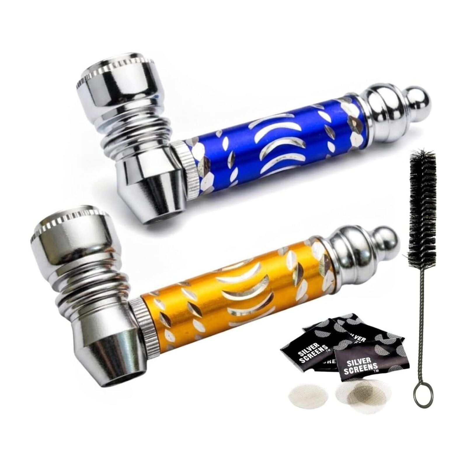 2pc Traditional Tobacco Pipe Kit – 3" Classic Pipes with Cleaner Tool, Pipe Screens & Storage Pouch - Smoking Pipe Accessories Kit