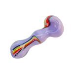Purple Glass Hand Pipe With Rasta Linework Twirl And Flat Mouthpiece