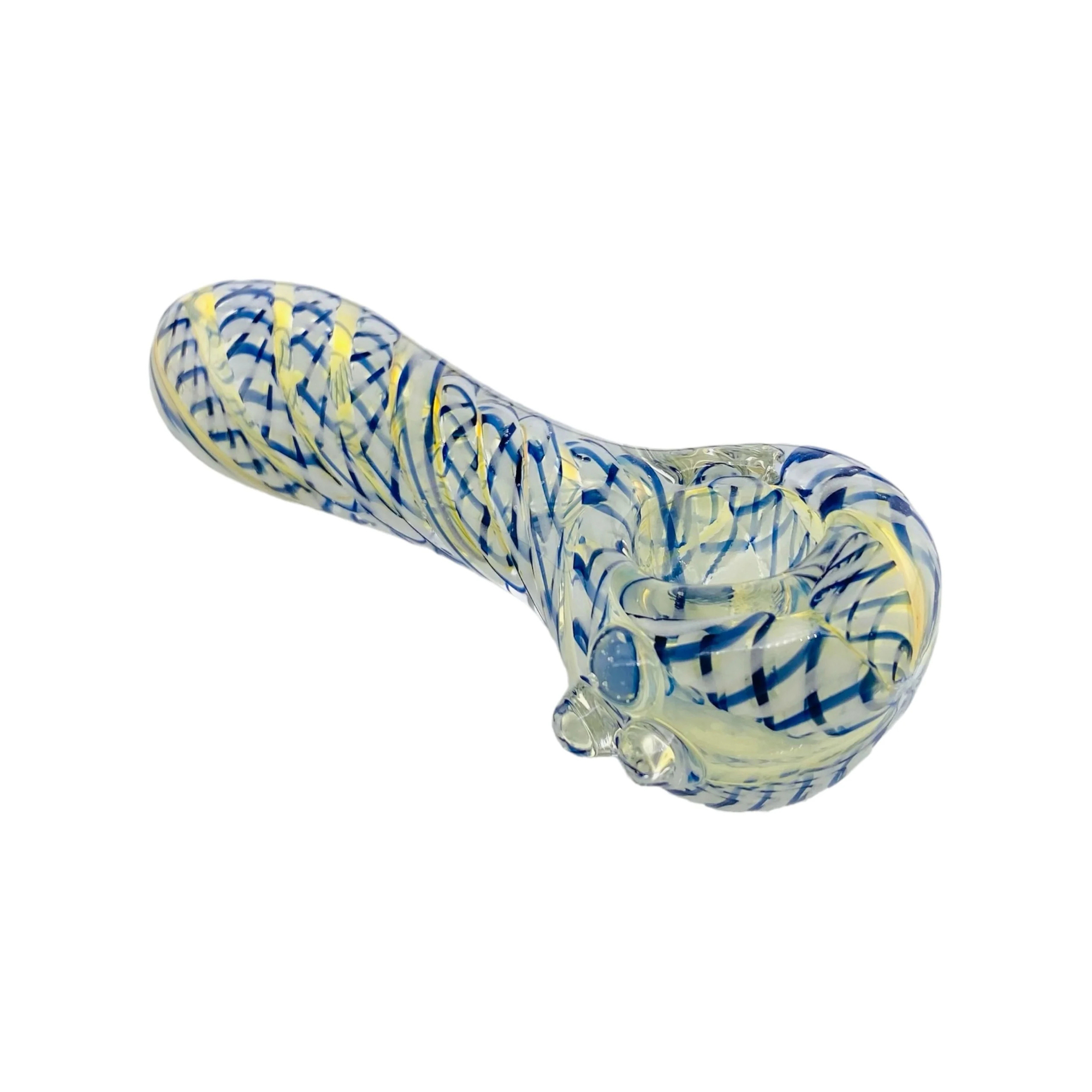 Glass Hand Pipe Blue Latticino Twist