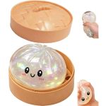 Dumpling Squishes Stress Balls with Steamer, Cute Anxiety Relief Toy, Soft Squeeze Decompression Dough for Adults, Simulation Food Squishies Bun (White) (White)