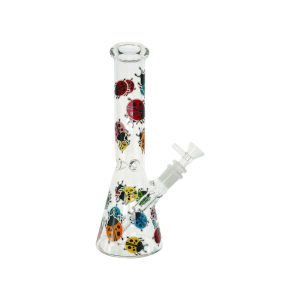 Clear Beaker Glass Bong With Rainbow Lady Bugs 10 Inch