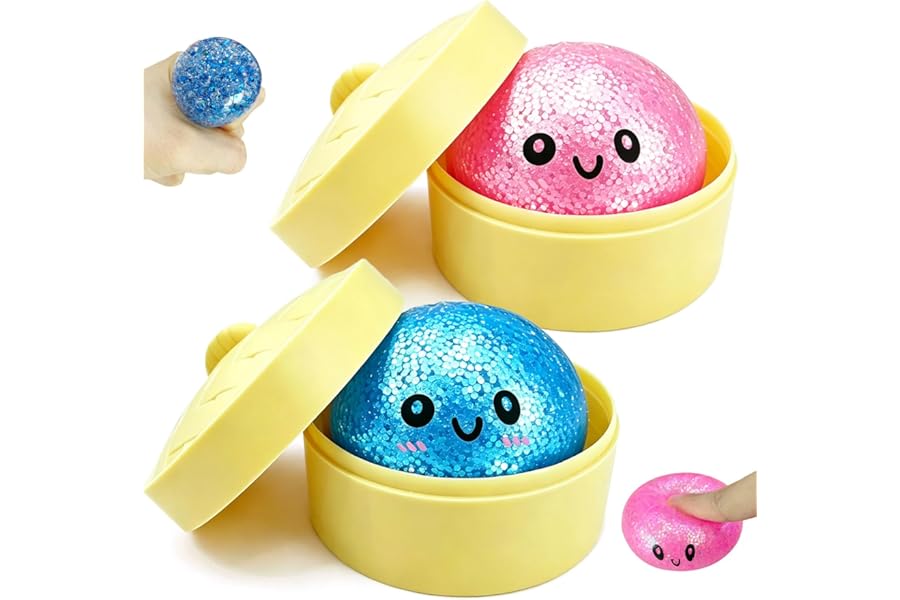 2PCS Mini Glitter Dumpling Squishy, 2026 Upgrade Dumling Mystery Box, Colorful Dumplings Stress Balls Fidget Sensory, Fidget Squeeze Toy for Holiday & Birthday Gifts (Blue+Pink)