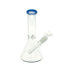 8 Inch Clear Beaker Bong With Periwinkle Color Lip