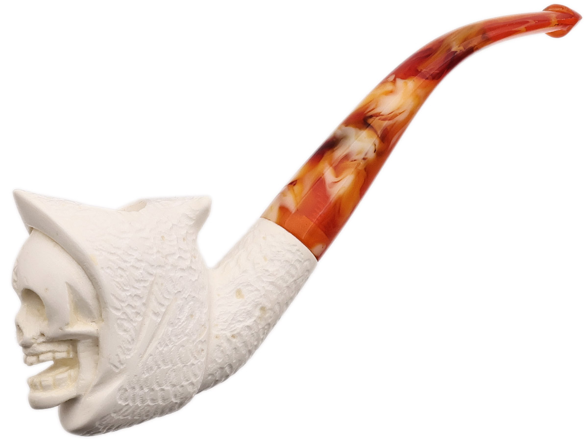 AKB Meerschaum Carved Hooded Skull (with Case)