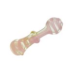 Glass Chillum Pipe - Pink Twirl Over Light Green Glass