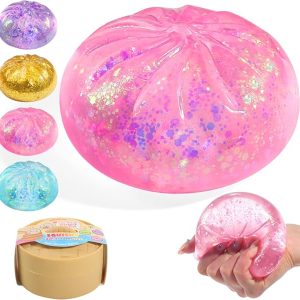Sugar Glitter Dumpling Squishy,Viral Bao Bun Squishy Dumling Mystery Box,Stress Relief Fidget Squeeze Toy for Holiday & Birthday Gifts (Pink)