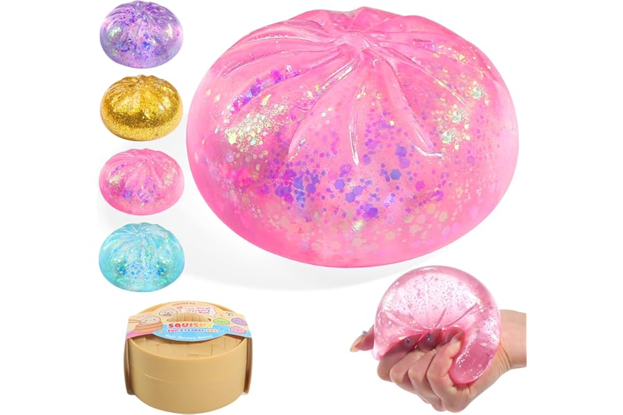 Sugar Glitter Dumpling Squishy,Viral Bao Bun Squishy Dumling Mystery Box,Stress Relief Fidget Squeeze Toy for Holiday & Birthday Gifts (Pink)