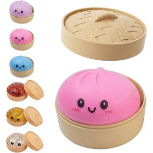 Dumpling Squishy, Dumpling Squishy Mystery Box, Glitter Dumplings Mystery Box, Colorful Dumplings Stress Balls Fidget Sensory Toy, Easter Basket Stuffers Party Favors (Pink)