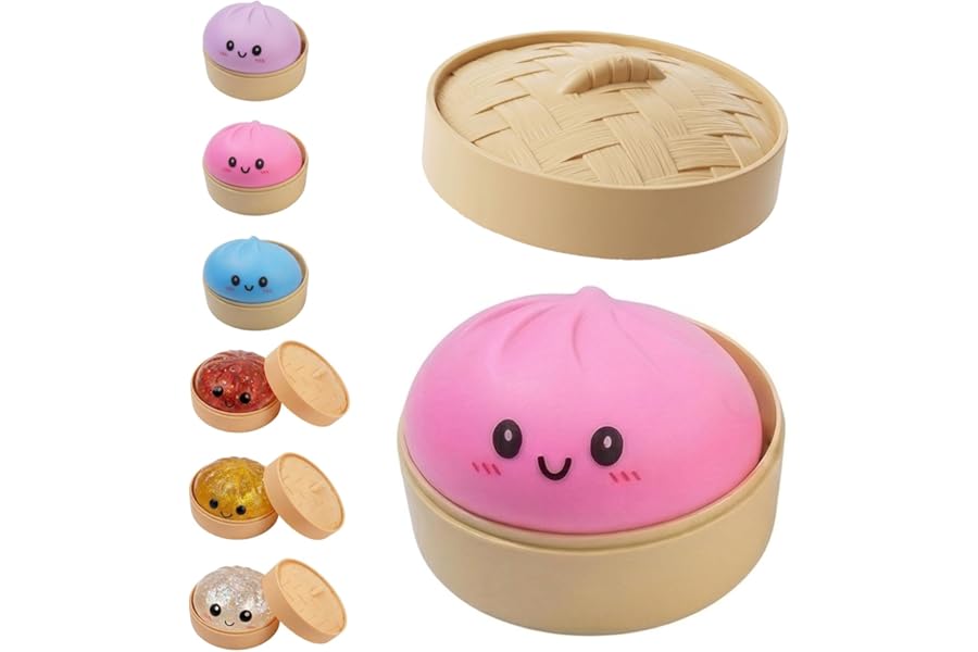 Dumpling Squishy, Dumpling Squishy Mystery Box, Glitter Dumplings Mystery Box, Colorful Dumplings Stress Balls Fidget Sensory Toy, Easter Basket Stuffers Party Favors (Pink)