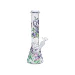 Clear Beaker Glass Bong With Springs Flowers 10 Inch