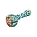Basic Blue Line Work Glass Hand Pipe With Red Flower