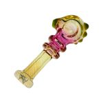 Pink And Yellow Inside Out Glass Hand Pipe With Green Carb