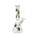 Clear Beaker Glass Bong With Multi Color Leaves 10 Inch