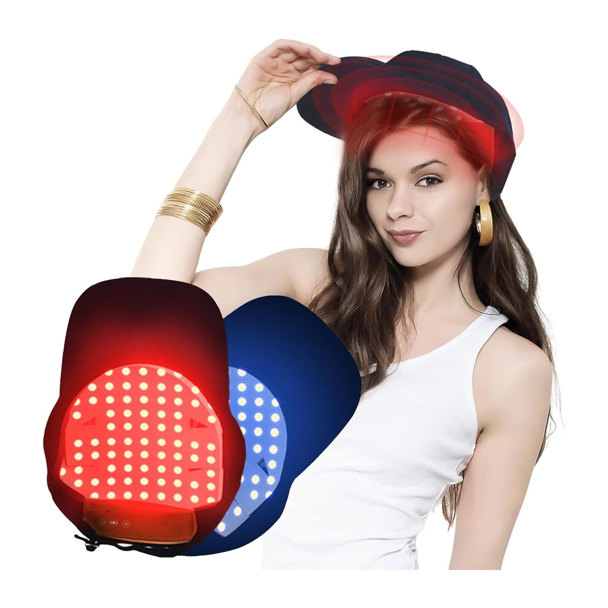 Red Light Hair Growth Cap, Hair Growth Cap, Red Light Lamp Hair Anti-Hair Loss, 4 Modes, 470nm 630nm and 650nm Wavelength, Removable Red Light Panel, 70 LEDs, Hair Growth Cap for Men/Women