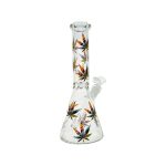 Clear Beaker Glass Bong With Multi Color Leaves 10 Inch