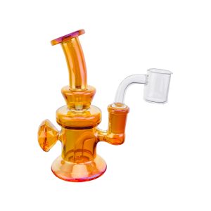 Pearlescent Amber Brown Mini Dab Rig With Faceted Diamond