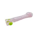Glass Chillum Pipe - Pink Spiral With Green Dots