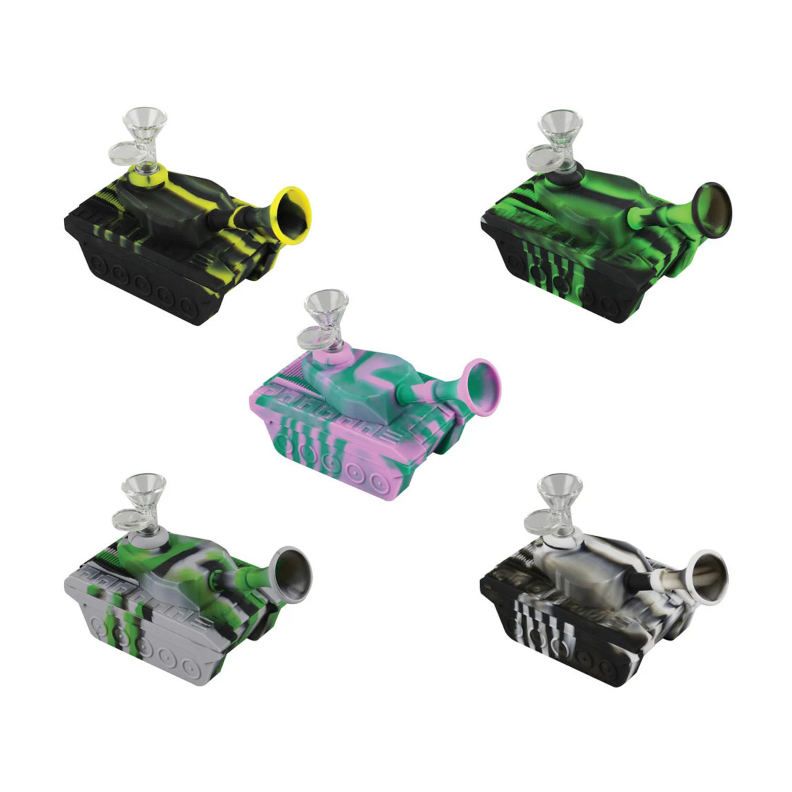 Tank Silicone Waterpipe - 6" / 14mm F / Colors Vary
