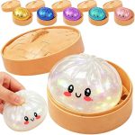 Dumpling Squeeze Toys, Glitter Dumpling Squeeze Toy with Box, Sensory Stress Relief Fidget Toy for Kids & Adults, Calming Squeeze Toy for Autism ADHD (Glitter Clear)