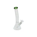 Clear Beaker Glass Water Pipe Bong With Bent Neck And Green Mouthpiece