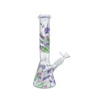 Clear Beaker Glass Bong With Springs Flowers 10 Inch