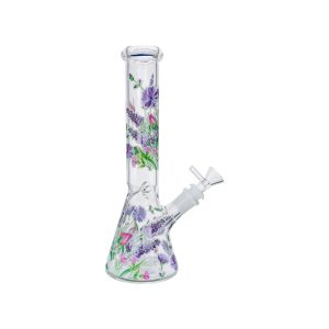 Clear Beaker Glass Bong With Springs Flowers 10 Inch