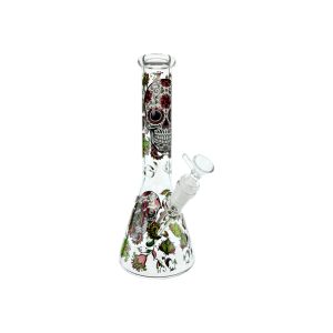 Clear Water Pipe Bong With Sugar Skull And Flowers Beaker 10 Inch