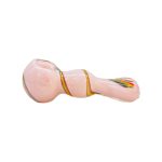 Pink Glass Hand Pipe With Rasta Linework Twirl And Flat Mouthpiece