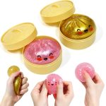 2 Pcs 2.2" Mini Glitter Dumpling Squishy, Dumpling Squishy Mystery Box, Colorful Dumplings Stress Balls Fidget Sensory Toys, Stress Relief Squeeze Fidget Toy for Kids Adults