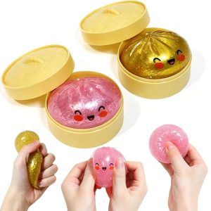 2 Pcs 2.2" Mini Glitter Dumpling Squishy, Dumpling Squishy Mystery Box, Colorful Dumplings Stress Balls Fidget Sensory Toys, Stress Relief Squeeze Fidget Toy for Kids Adults