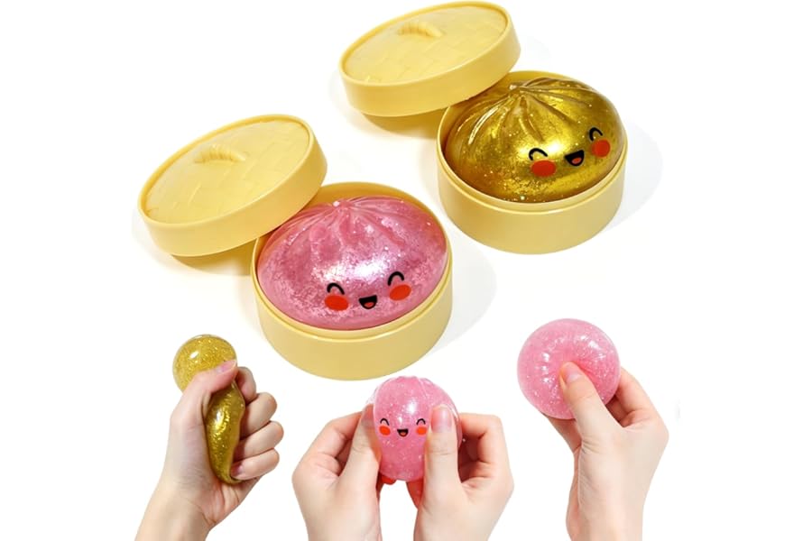 2 Pcs 2.2" Mini Glitter Dumpling Squishy, Dumpling Squishy Mystery Box, Colorful Dumplings Stress Balls Fidget Sensory Toys, Stress Relief Squeeze Fidget Toy for Kids Adults