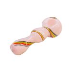 Pink Glass Hand Pipe With Rasta Linework Twirl And Flat Mouthpiece