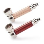 2pc Short Realistic Wood Grain Tobacco Pipe With Cleaner Tamper Tool Black Bag, 3 inch Smoking Pipe Accessories Kit