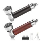 2PCS Tobacco Pipe Set – Wooden Classic Texture Smoking Pipes in Red and Black with Smooth Handle Finish – Includes Pouch for Everyday Use and Gifting